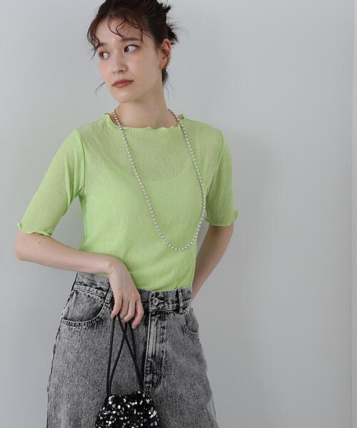 N.（N. Natural Beauty Basic）（エヌエヌナチュラルビューティーベーシック）の「◆ボートネックシュリンクカットソー（Tシャツ/カットソー・レディース・クリーム/ブラック/ライトグリーン・MEDIUM）」の3枚目の写真