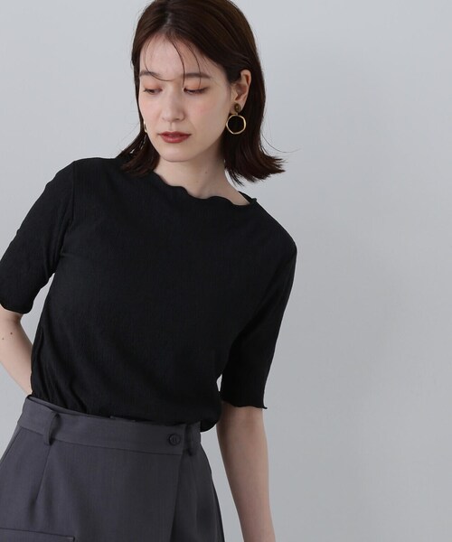 N.（N. Natural Beauty Basic）（エヌエヌナチュラルビューティーベーシック）の「◆ボートネックシュリンクカットソー（Tシャツ/カットソー・レディース・クリーム/ブラック/ライトグリーン・MEDIUM）」の2枚目の写真