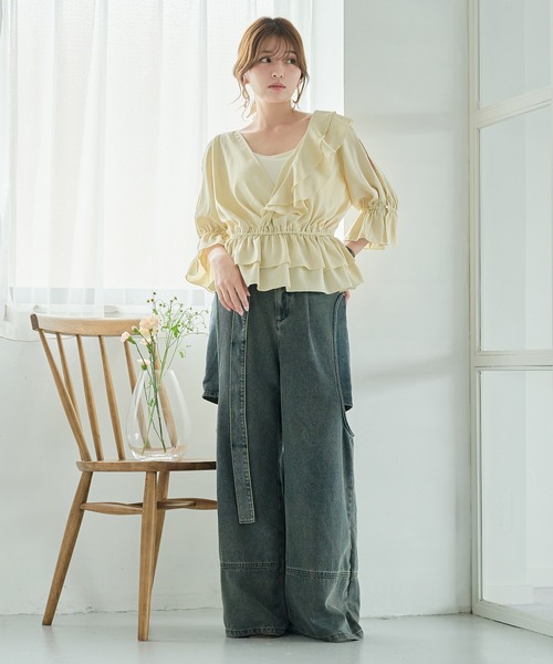 mideal カットアウトデザインワイドデニム cut out design wide denim / カットアウトデザインワイドデニム