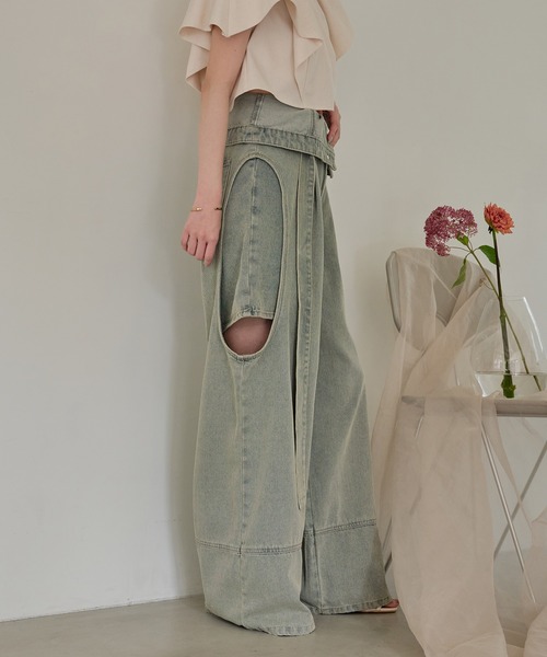 【mideal】カットアウトデザインワイドデニム cut out design wide denim / カットアウトデザインワイドデニム