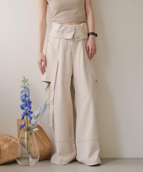 mideal カットアウトデザインワイドデニム　アイボリー　XS cut out design wide denim / カットアウトデザインワイドデニム