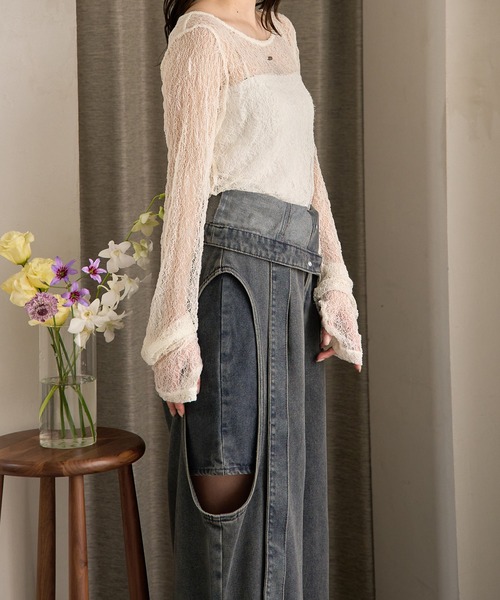 mideal カットアウトデザインワイドデニム　ライトブルー cut out design wide denim / カットアウトデザインワイドデニム