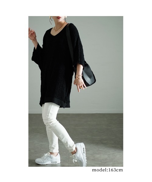 Sawa a la mode(サワアラモード)の「ランダムステッチカットソー(Tシャツ/カットソー・レディース・ブラック/グレー・FREE)」の9枚目の写真