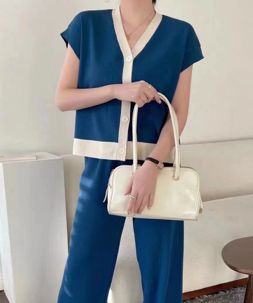 MAISON DE THERESE(メゾン ド テレーズ)の「ニットセットアップ(半袖カーディガン+パンツ2点)(セットアップ・レディース・ブラック/ベージュ/ブルー/ローズ/ブラウン/アイボリー・M)」の5枚目の写真