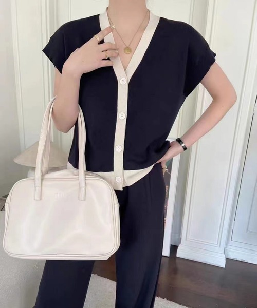 MAISON DE THERESE(メゾン ド テレーズ)の「ニットセットアップ(半袖カーディガン+パンツ2点)(セットアップ・レディース・ブラック/ベージュ/ブルー/ローズ/ブラウン/アイボリー・M)」の3枚目の写真
