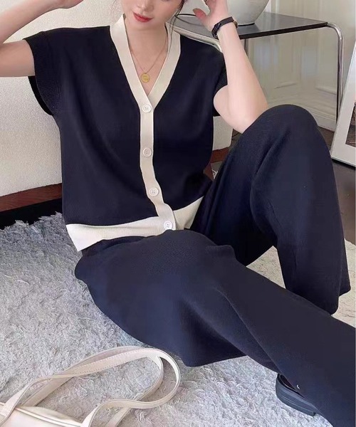 MAISON DE THERESE(メゾン ド テレーズ)の「ニットセットアップ(半袖カーディガン+パンツ2点)(セットアップ・レディース・ブラック/ベージュ/ブルー/ローズ/ブラウン/アイボリー・M)」の10枚目の写真