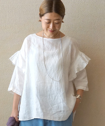 60リネン スリーブフリルプル