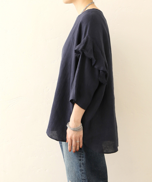 JOURNAL STANDARD LUXE（ジャーナルスタンダード　ラックス）の「60リネン スリーブフリルプル（シャツ/ブラウス・レディース・ホワイト/ネイビー・FREE）」の20枚目の写真