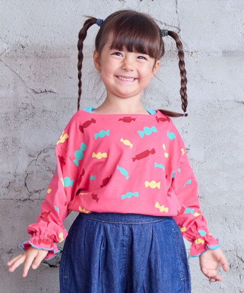 HOGAN RANCH WEAR（ホーガンランチウエア）の「ソウガラフレアスリーブカットソー（Tシャツ/カットソー・キッズ・チャコール/ピンク/オフホワイト・90/100/110/120/80/130/140/150）」の3枚目の写真