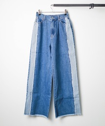 Bling Leads（ブリングリーズ）の「◆BlingLeads◆サイドフリンジ スタイルアップワイドデニムパンツ（デニムパンツ）」