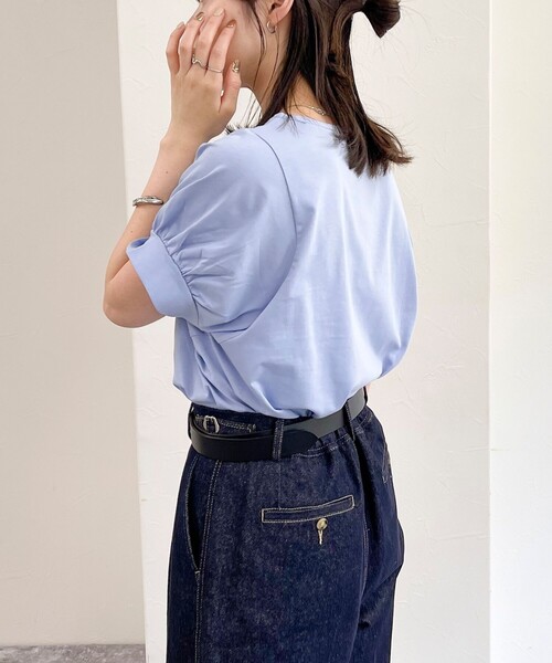 fredy emue（フレディエミュ）の「シルケット袖ギャザープルオーバーカットソー（Tシャツ/カットソー・レディース・チャコールグレー/グレイッシュブルー/ネイビー/オフホワイト・38）」の4枚目の写真