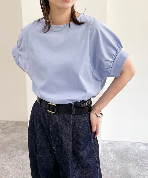 fredy emue（フレディエミュ）の「シルケット袖ギャザープルオーバーカットソー（Tシャツ/カットソー・レディース・チャコールグレー/グレイッシュブルー/ネイビー/オフホワイト・38）」の17枚目の写真