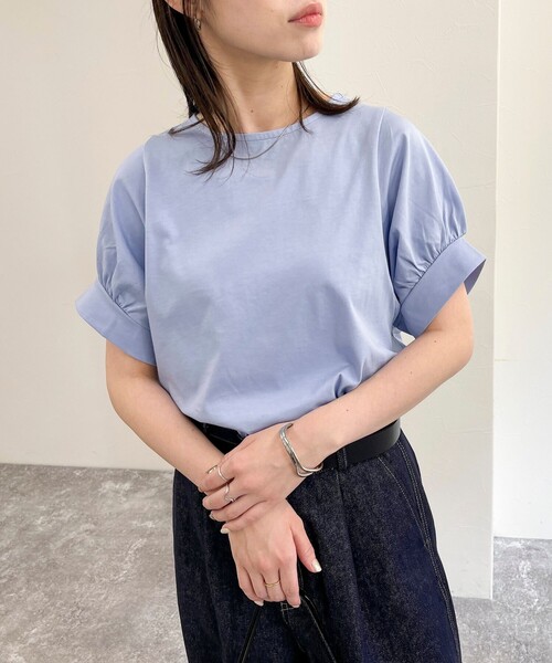 fredy emue（フレディエミュ）の「シルケット袖ギャザープルオーバーカットソー（Tシャツ/カットソー・レディース・チャコールグレー/グレイッシュブルー/ネイビー/オフホワイト・38）」の16枚目の写真