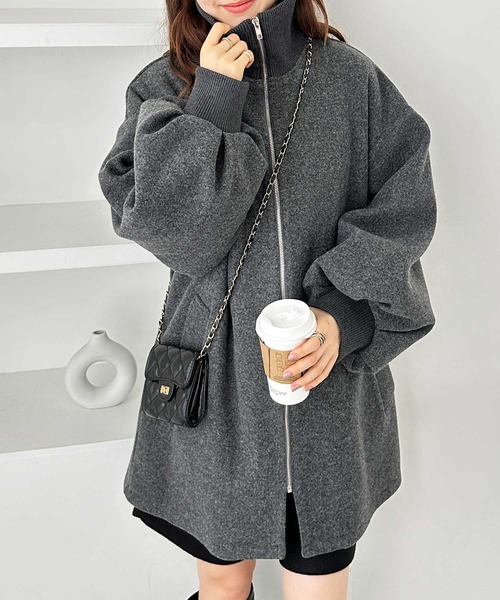 GeeRA（ジーラ）の「配色リブ衿ミドルZIPコート（その他アウター・レディース・アイボリー/チャコール・MEDIUM/LARGE）」の18枚目の写真