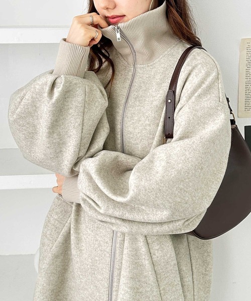 GeeRA（ジーラ）の「配色リブ衿ミドルZIPコート（その他アウター・レディース・アイボリー/チャコール・MEDIUM/LARGE）」の10枚目の写真