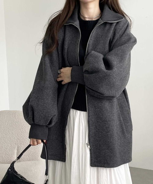 GeeRA（ジーラ）の「配色リブ衿ミドルZIPコート（その他アウター・レディース・アイボリー/チャコール・MEDIUM/LARGE）」の15枚目の写真