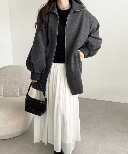 GeeRA（ジーラ）の「配色リブ衿ミドルZIPコート（その他アウター・レディース・アイボリー/チャコール・MEDIUM/LARGE）」の16枚目の写真