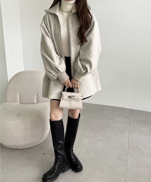 GeeRA（ジーラ）の「配色リブ衿ミドルZIPコート（その他アウター・レディース・アイボリー/チャコール・MEDIUM/LARGE）」の5枚目の写真