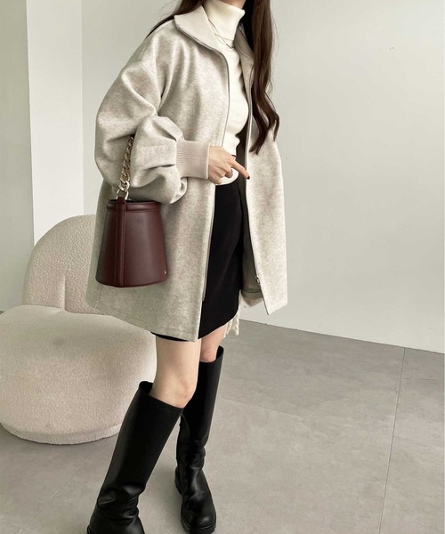 GeeRA（ジーラ）の「配色リブ衿ミドルZIPコート（その他アウター・レディース・アイボリー/チャコール・MEDIUM/LARGE）」の7枚目の写真