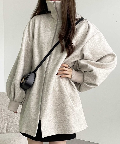 GeeRA（ジーラ）の「配色リブ衿ミドルZIPコート（その他アウター・レディース・アイボリー/チャコール・MEDIUM/LARGE）」の8枚目の写真