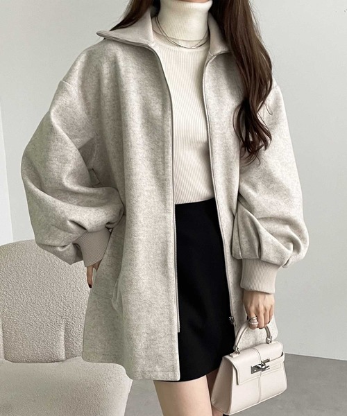 GeeRA（ジーラ）の「配色リブ衿ミドルZIPコート（その他アウター・レディース・アイボリー/チャコール・MEDIUM/LARGE）」の4枚目の写真