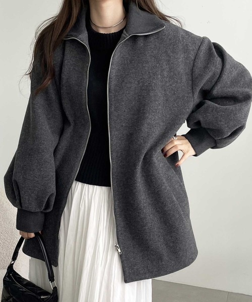 GeeRA（ジーラ）の「配色リブ衿ミドルZIPコート（その他アウター・レディース・アイボリー/チャコール・MEDIUM/LARGE）」の14枚目の写真