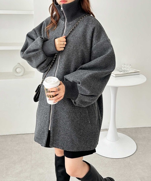 GeeRA（ジーラ）の「配色リブ衿ミドルZIPコート（その他アウター・レディース・アイボリー/チャコール・MEDIUM/LARGE）」の19枚目の写真