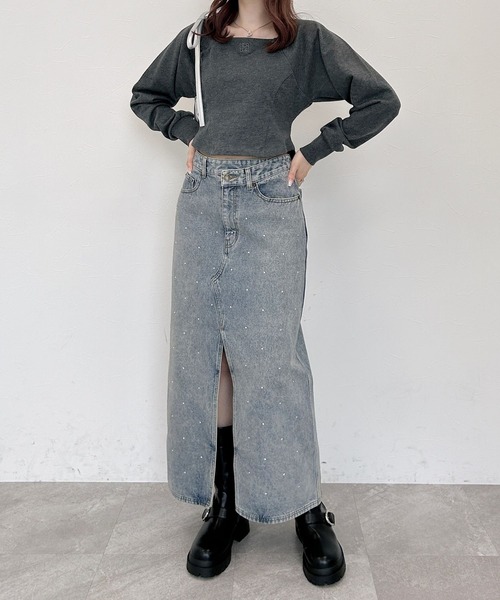 JaneMarple スカート グレー デニム カットオフグレーロングデニムスカート | レディース