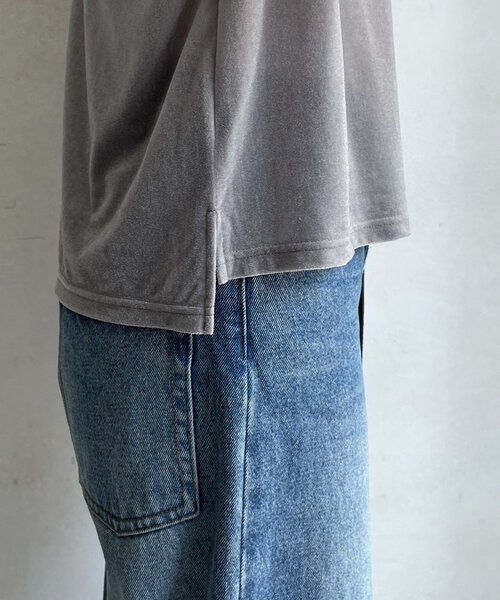 DouDou(ドゥドゥ)の「シアーベロアワイドTEE(Tシャツ/カットソー・レディース・ブラック/アイボリー/グレイッシュベージュ・FREE)」の14枚目の写真
