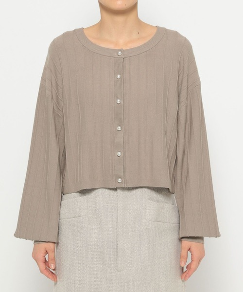 mysty woman（ミスティウーマン）の「パールボタンストライプカーディガン 149812（カーディガン/ボレロ・レディース・ブラック/グレイッシュベージュ/シルバーグレー/グリーン・FREE）」の14枚目の写真