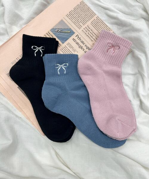 WEGO(ウィゴー)の「WEGO/リボン刺繍アンクルパイルソックス(ソックス/靴下・レディース・ブラック/ライトピンク/サックスブルー・23-25cm)」の4枚目の写真