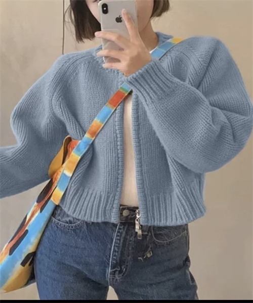 FREE STYLISTS(フリー スタイリスト)の「ダブルジップ ニットカーディガン(カーディガン/ボレロ・レディース・グリーン/ピンク/ボルドー/オレンジ/グレー/ブルー/アイボリー/ブラック・FREE)」の5枚目の写真
