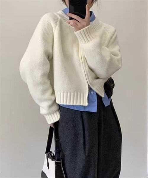 FREE STYLISTS(フリー スタイリスト)の「ダブルジップ ニットカーディガン(カーディガン/ボレロ・レディース・グリーン/ピンク/ボルドー/オレンジ/グレー/ブルー/アイボリー/ブラック・FREE)」の15枚目の写真