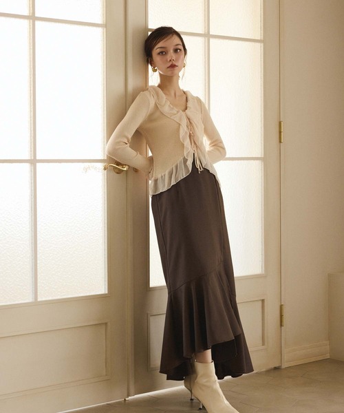 fifth（フィフス）の「シアーフリルリボンカーディガン（カーディガン/ボレロ・レディース・ブラック/ホワイト/ベージュ・M）」の13枚目の写真