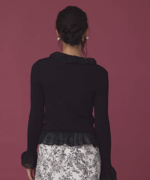 fifth（フィフス）の「シアーフリルリボンカーディガン（カーディガン/ボレロ・レディース・ブラック/ホワイト/ベージュ・M）」の5枚目の写真