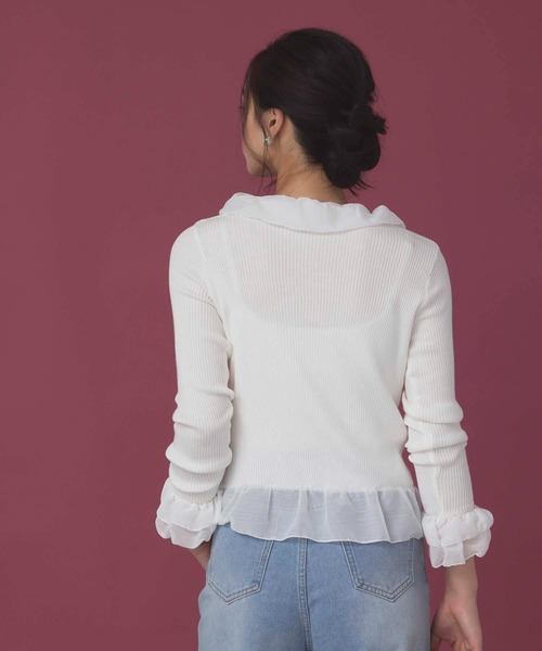 fifth（フィフス）の「シアーフリルリボンカーディガン（カーディガン/ボレロ・レディース・ブラック/ホワイト/ベージュ・M）」の7枚目の写真