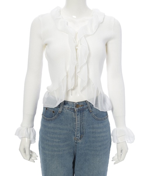 fifth（フィフス）の「シアーフリルリボンカーディガン（カーディガン/ボレロ・レディース・ブラック/ホワイト/ベージュ・M）」の15枚目の写真