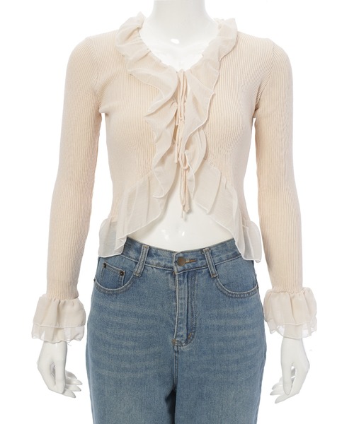 fifth（フィフス）の「シアーフリルリボンカーディガン（カーディガン/ボレロ・レディース・ブラック/ホワイト/ベージュ・M）」の17枚目の写真