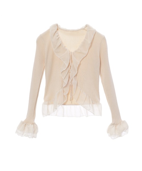 fifth（フィフス）の「シアーフリルリボンカーディガン（カーディガン/ボレロ・レディース・ブラック/ホワイト/ベージュ・M）」の18枚目の写真