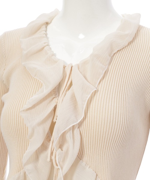 fifth（フィフス）の「シアーフリルリボンカーディガン（カーディガン/ボレロ・レディース・ブラック/ホワイト/ベージュ・M）」の22枚目の写真