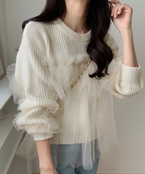 LAUIR(ラウアー)の「チュールドッキングニット(ニット/セーター・レディース・ブラック/アイボリー/チャコール・MEDIUM/LARGE)」の5枚目の写真