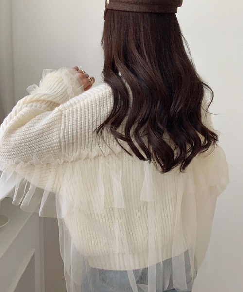LAUIR(ラウアー)の「チュールドッキングニット(ニット/セーター・レディース・ブラック/アイボリー/チャコール・MEDIUM/LARGE)」の7枚目の写真