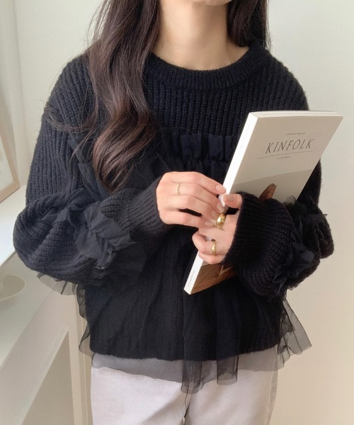 LAUIR(ラウアー)の「チュールドッキングニット(ニット/セーター・レディース・ブラック/アイボリー/チャコール・MEDIUM/LARGE)」の11枚目の写真