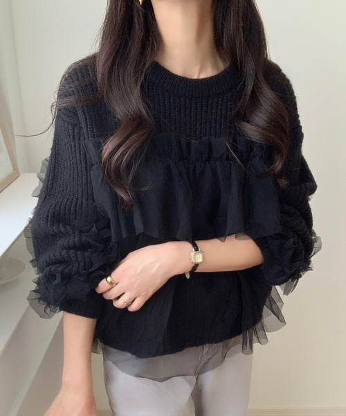 LAUIR(ラウアー)の「チュールドッキングニット(ニット/セーター・レディース・ブラック/アイボリー/チャコール・MEDIUM/LARGE)」の12枚目の写真