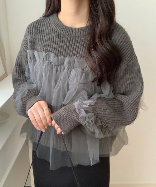 LAUIR(ラウアー)の「チュールドッキングニット(ニット/セーター・レディース・ブラック/アイボリー/チャコール・MEDIUM/LARGE)」の14枚目の写真