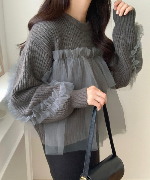 LAUIR(ラウアー)の「チュールドッキングニット(ニット/セーター・レディース・ブラック/アイボリー/チャコール・MEDIUM/LARGE)」の15枚目の写真