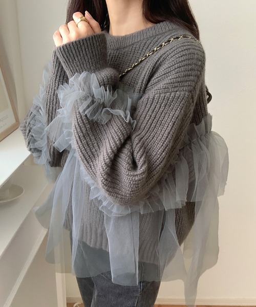 LAUIR(ラウアー)の「チュールドッキングニット(ニット/セーター・レディース・ブラック/アイボリー/チャコール・MEDIUM/LARGE)」の16枚目の写真