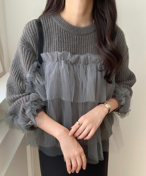 LAUIR(ラウアー)の「チュールドッキングニット(ニット/セーター・レディース・ブラック/アイボリー/チャコール・MEDIUM/LARGE)」の17枚目の写真