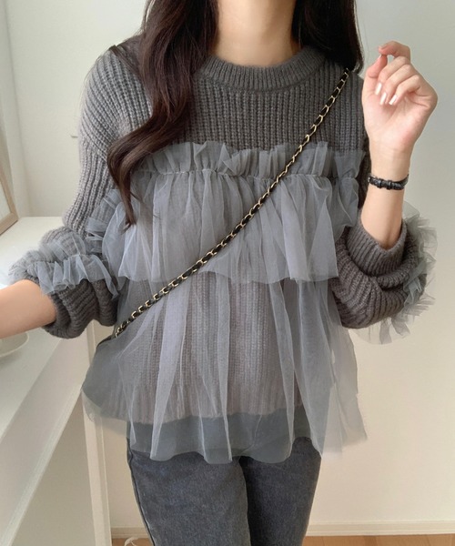 LAUIR(ラウアー)の「チュールドッキングニット(ニット/セーター・レディース・ブラック/アイボリー/チャコール・MEDIUM/LARGE)」の18枚目の写真