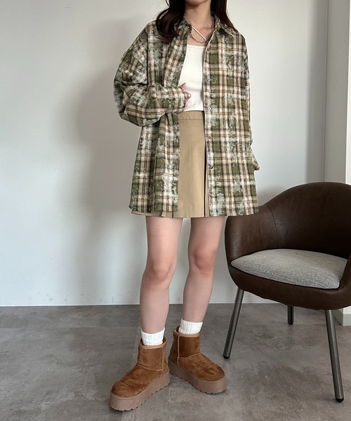 apres jour mignon（アプレジュールミニョン）の「チェックBIGシャツ【ZOZOTOWN限定アイテム】（シャツ/ブラウス・レディース・レッド/ブラック/ブラウン系その他/ネイビー/カーキ・フリー/X-LARGE）」の11枚目の写真